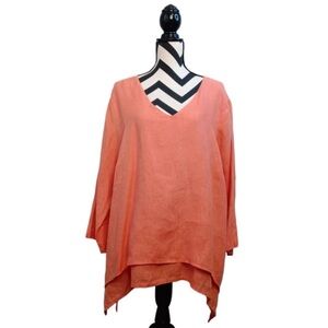 La Fixsun Women’s Double Layer Linen Tunic Blouse - Coral Orange - Size Large